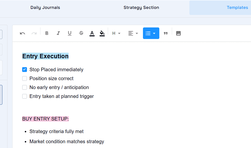 Structured journal templates