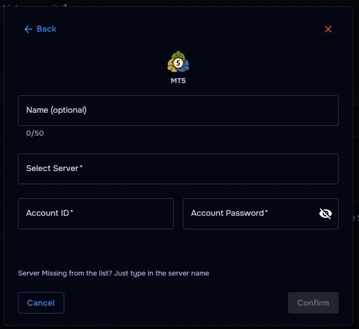 TraderWaves MT5 connection confirmed in account list