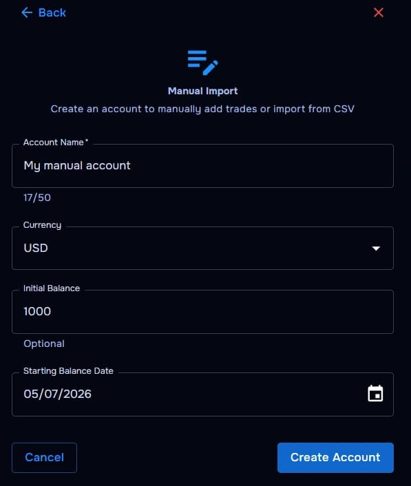 TraderWaves manual account creation form