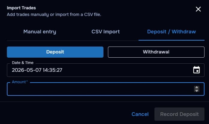 TraderWaves deposit and withdrawal form for manual accounts