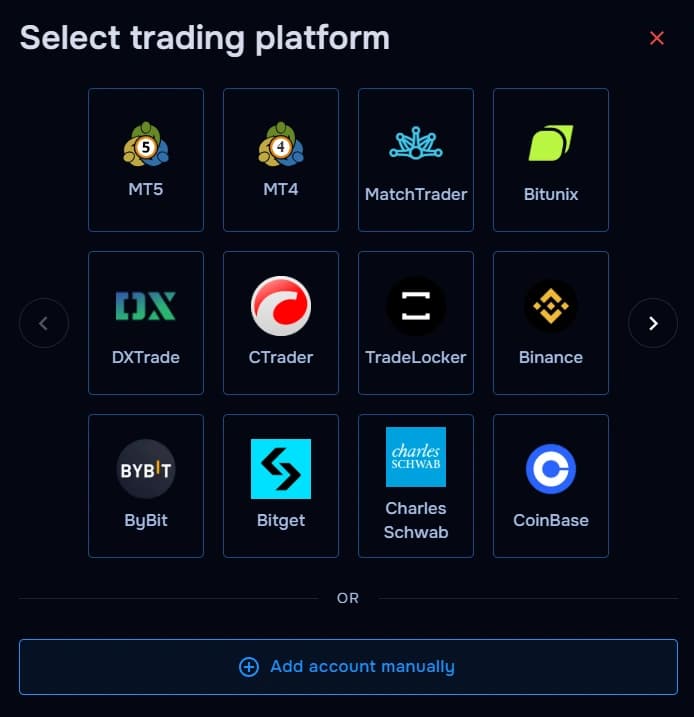 TraderWaves manual tracking option selected