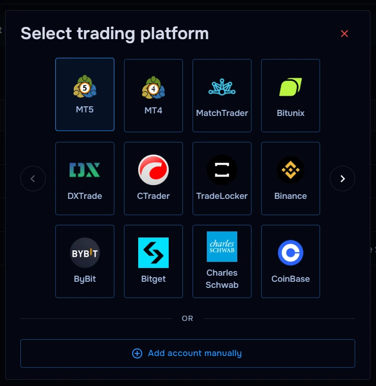 TraderWaves MT5 connection modal